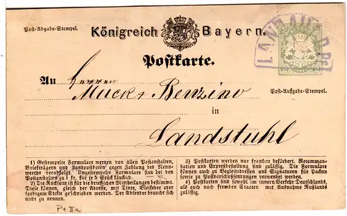 Bayern P1 IIa, 2 Kr. Ganzsache m. Druckfehler "siUd" u. klarem HKS Landau i.d.Pf