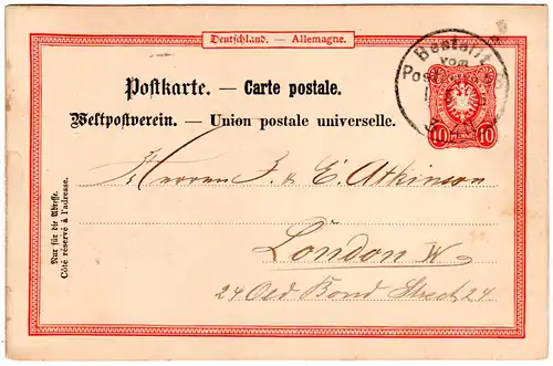 DR 1887, Berlin 8 Bestellt-Stpl. als Abgangsstpl. auf Ganzsache n. GB