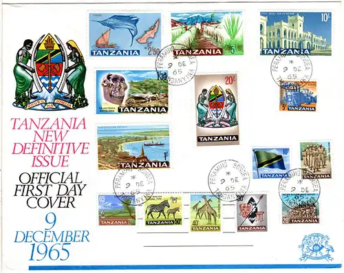Tanzania 5-18, Landesmotive 13 Werte kpl. auf FDC