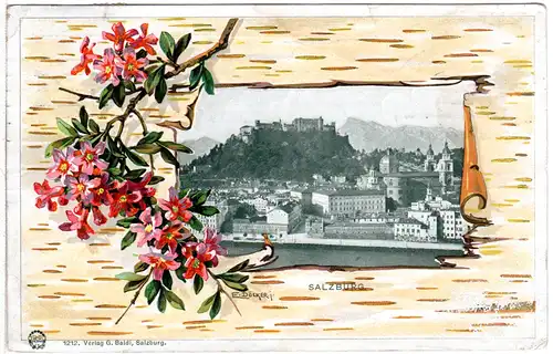 Österreich, Salzburg im gedruckten Birkenrinde Passe-Partout, 1914 gebr. AK
