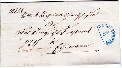 Bayern 1872, blauer HKS GEROLZHOFEN auf Brief an das kgl. Forstamt in Eltmann