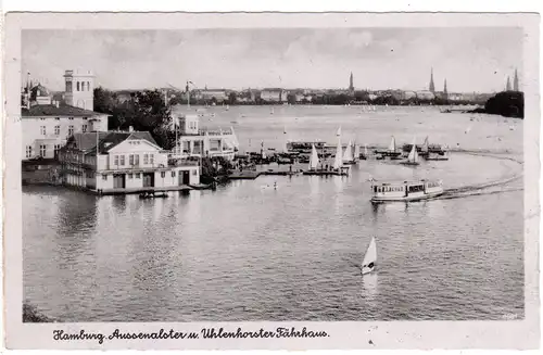 Hamburg, Aussenalster m. Uhlenhorster Fährhaus, 1944 mit Feldpost gebr. sw-AK