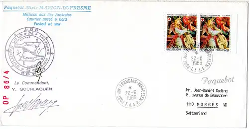 Frankreich Antarktis 1986, 2x2,20 Fr. auf Marion Dufresne Brief v. d. Kerguelen