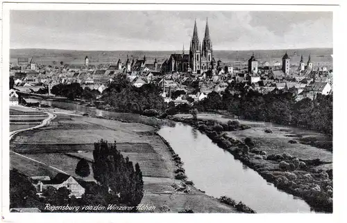 Regensburg von den Winzerer Höhen, ungebr. sw-AK