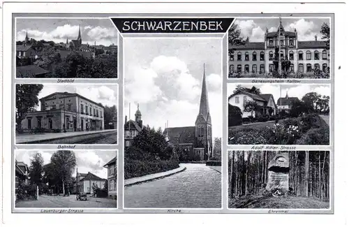 Schwarzenbek, 1936 gebr. Mehrbild sw-AK m. Bahnhof