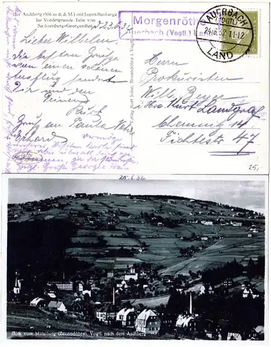 DR 1932, MORGENRÖTHE Auerbach (Vogtl.) Land, Landpost Stpl. auf  AK m. 6 Pf.