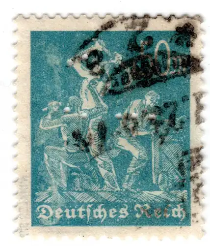 DR 245, gest. 50 Mk. Bergarbeiter m. perfin Firmenlochung "T.C.". Geprüft.