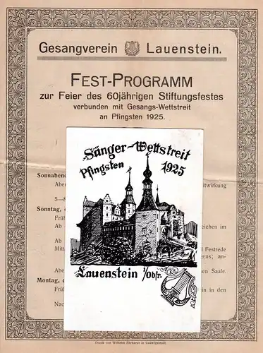 Gesangsverein Lauenstein, Festprogramm Stiftungsfest u AK Sänger-Wettstreit 1925