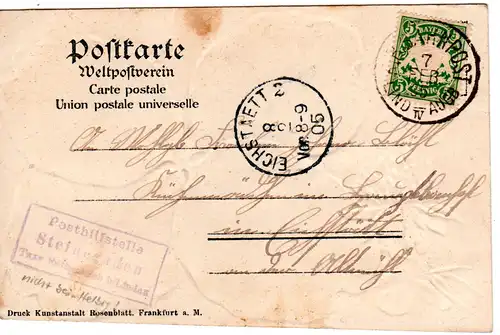 Bayern 1905, Posthilfstelle STEINEGADEN Taxe Röthenbach auf Karte m. 5 Pf. 
