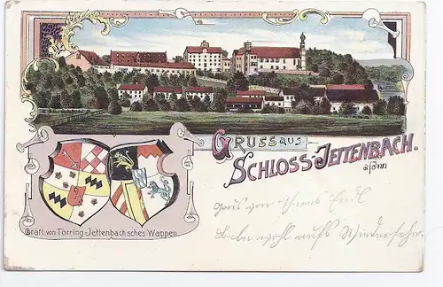 Jettenbach m. Törring Wappen, schöne Litho AK, gebraucht. #564