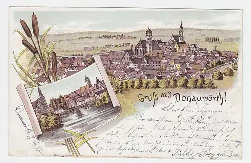Gruss aus Donauwörth, im Hintergrund Riedlingen, 1897 gebr. Litho-AK