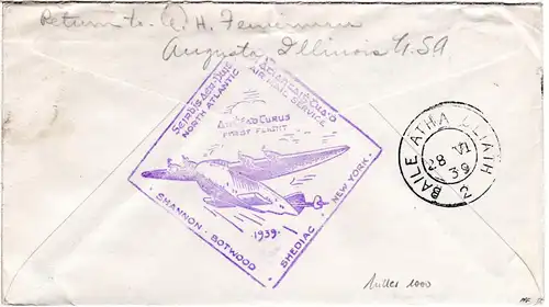 Neufundland 1939, 3 Marken auf Erstflug Brief v. Botwood n. Irland