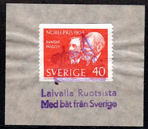 Schweden 40 öre auf Briefstück m. blauem Finnland Schiffspost Stempel m. Dampfer