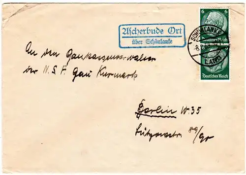 DR 1938, Landpost Stpl. ASCHERBUDE ORT über Schönlanke auf Brief m. 2x6 Pfg.