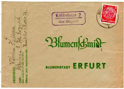 DR 1937, Landpost Stpl. LOHBRÜGGE 2 über Bergedorf auf Brief m. 12 Pfg. 