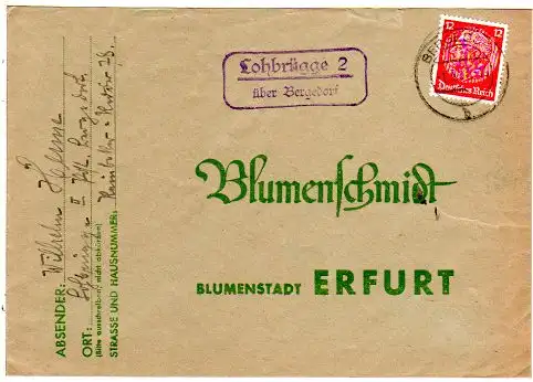 DR 1937, Landpost Stpl. LOHBRÜGGE 2 über Bergedorf auf Brief m. 12 Pfg.