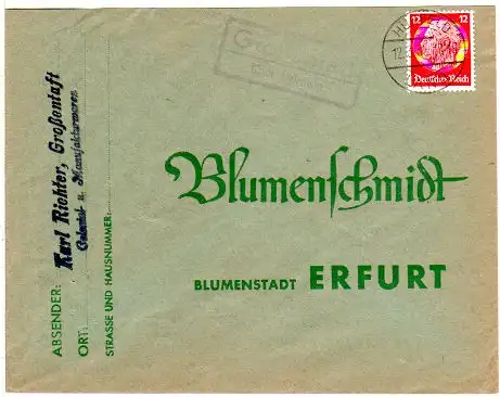 DR 1934, Landpost Stpl. GROSSENTAFT über Hünfeld auf Brief m. 12 Pfg. 