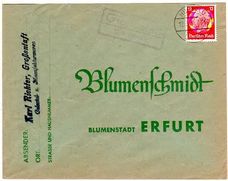 DR 1934, Landpost Stpl. GROSSENTAFT über Hünfeld auf Brief m. 12 Pfg.