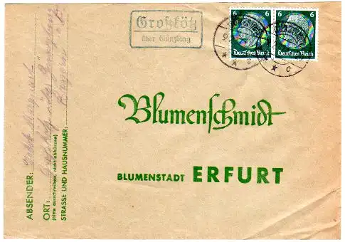 DR 1937, Landpost Stpl. GROSSKÖTZ über Günzburg auf Brief m. 2x6 Pf.