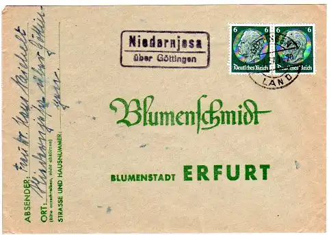 DR 1937, Landpost Stpl. NIEDERNJESA über Göttingen auf Brief m. 2x6 Pf.
