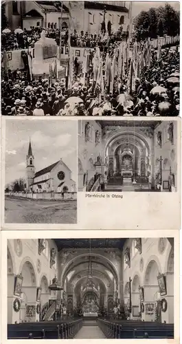 OTZING, 2x Kirche u. Denkmal WK I 1914/18 m. Feierlichkeiten, 3 sw-AK