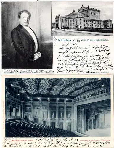 München, Prinzregententheater, zwei 1901 gebr. sw-AKs
