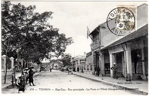 Indochina, 1 2/5 C. bildseitig auf Tonkin Dap-Cau sw- AK m. Stpl. Tourane Annam