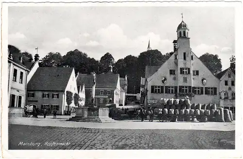 Mainburg, Hopfenmarkt m. Brauerei Christlbräu u. Pferdefuhrwerken, 1941 gebr. AK