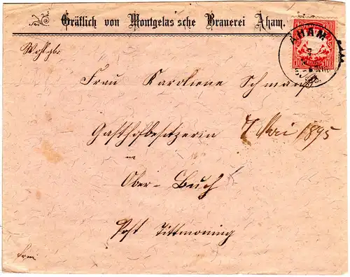 Bayern 1895, 10 Pf. auf Brauerei Brief m. klarem K1 AHAM