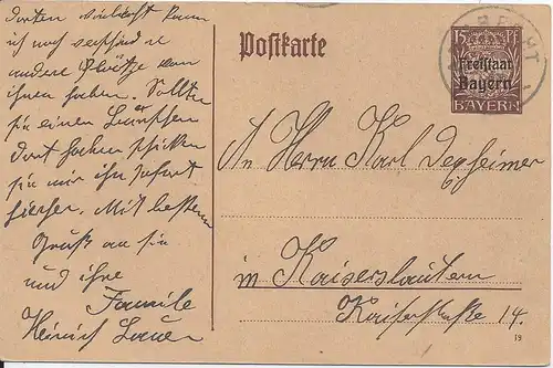Bayern 1918, Reservestempel LAMBRECHT R auf Ganzsache. (Helbig 100). #1403