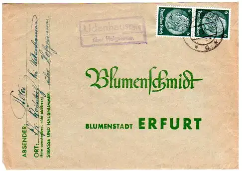 DR 1937, Landpost Stpl. UDENHAUSEN über Hofgeismar auf Brief m. 2x6 Pf.