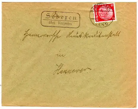 DR 1933, Landpost Stpl. SEBEREN über Kreiensen auf Brief m. 12 Pf.