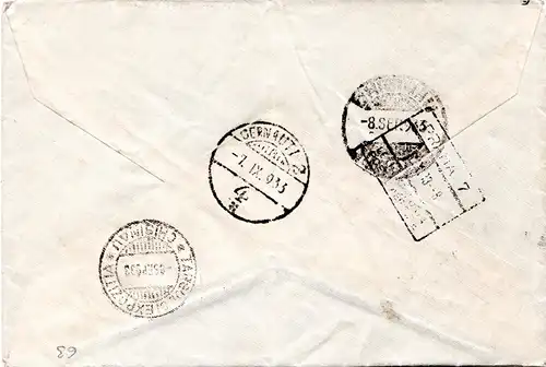 Tschechoslowakei 1933, 50 H.+3x1 K. auf Luftpost Brief v. Karlsbad n. Rumänien