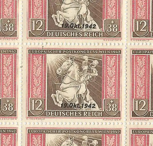 DR 1942, 12+38 Pf. m. Plattenfehler (825 I), Feld 13 im postfrischen Halbbogen