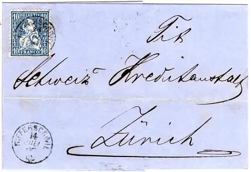 Schweiz 1866, kl. K1 RIFFERSCHWIL auf kl. Brief m. 10 C.