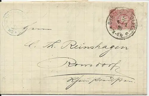 DR 1876, Klaucke Nr.148 STRASSBURG I.ELS.c auf Brief m 10 Pfge. 