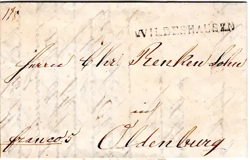 Oldenburg 1845, L1 WILDESHAUSEN auf Franko Brief