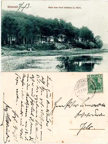 DR 1913, Nord Schleswig Posthilfstellen Stpl. SÜDERHAFF auf AK m. 5 Pf. Germania