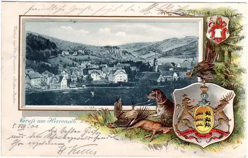 Gruss aus Herrenalb,1900 gebr. Litho Präge-AK