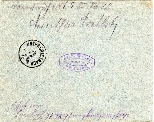 Bayern 1910, 2x5+10 Pf. auf Nachnahme Brief m. schönen OBERNZELL Stempeln