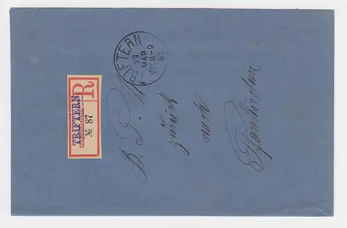 Bayern 1895, Triftern u. eingestempelter Reko-Zettel auf Rückschein 