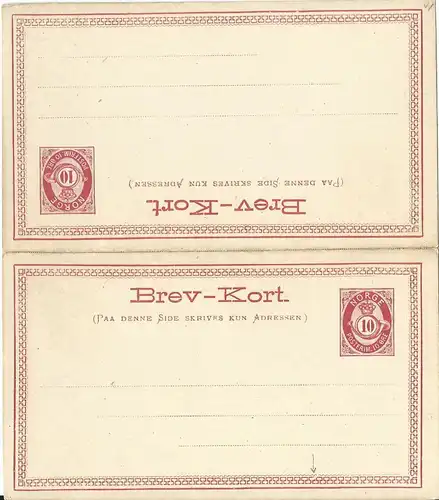 Norwegen P9, ungebr. 10 öre Doppel Ganzsache m. gr. Buchstaben 2. Zeile 
