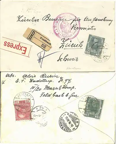 Österreich 1916, Einschreiben Express Brief v. Feldbach i.d. Schweiz