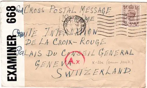 K1 A.x. (Riemer-31a), dt. Paris Zensur auf GB Brief m. 5d i.d. Schweiz