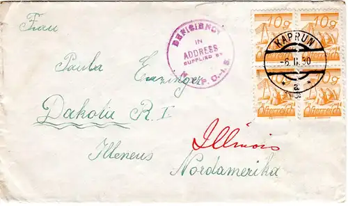 Österreich 1930, 4x10 Gr. auf Brief v. Kaprun n. Illinois m. USA Hinweisstempel
