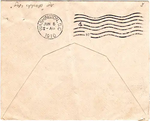 Bayern 1910, 2x5 Pf. auf Brief v. Dachau n. USA. Sogenannter "Schnellster Weg".