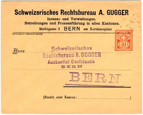 Schweiz, ungebr. 10 C. Privat Ganzsache Brief Rechtsburau Gugger Bern