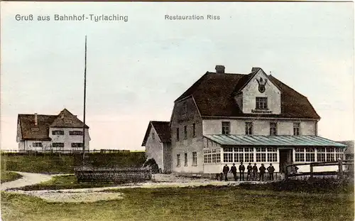 Gruß aus Bahnhof Tyrlaching m. Restaurant Riss, ungebr. Oberbayern Farb-AK
