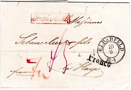 Preussen 1840, K2 ELBERFELD auf Franko Brief n. den Haag, NL
