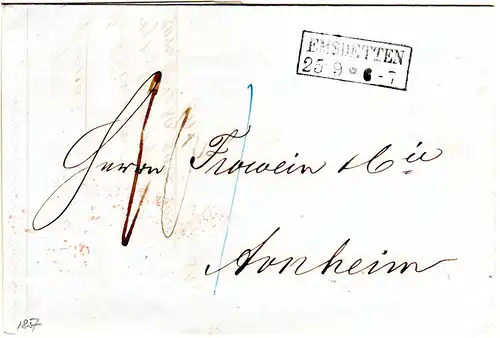 Preussen 1857, R2 Emsdetten auf Porto Brief n. Arnheim, NL. 